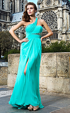 Shining Sheath/Column One Shoulder Floor-length Chiffon Evening Dresses