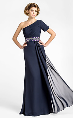 schede / kolom een ​​schouder vloer-length chiffon moeder van de bruid jurk