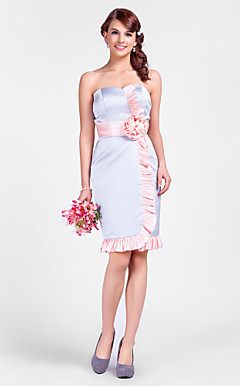 Sheath/Column Sweetheart Knee-length Satin Bridesmaid Dress
