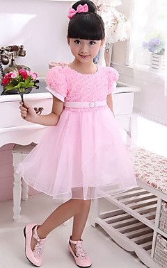 Härlig kortärmad polyester / tyll bröllop / Evening Flower Girl Dress
