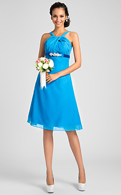 A-line Straps Knee-length Chiffon Bridesmaid Dress