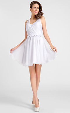 una línea cabestro vestido de cóctel de gasa corta / mini-