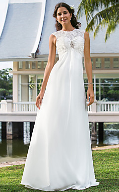 Sheath/Column Jewel Floor-length Chiffon Wedding Dress