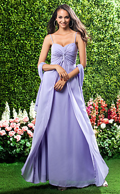 Sheath/Column Sweetheart Spaghetti Straps Floor-length Chiffon Bridesmaid Dress