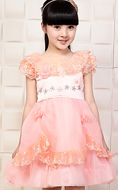 Nice Short Puff Sleeve Tulle/Satin Wedding/Evening Flower Girl Dress