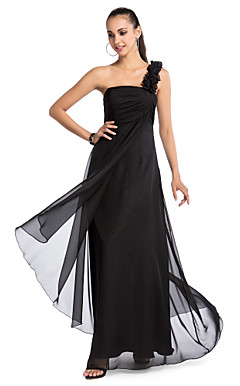 a-line ein-Schulter-Boden-Länge Chiffon Abendkleid