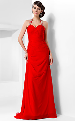 Sheath/Column Halter Asymmetrical Chiffon Evening Dress