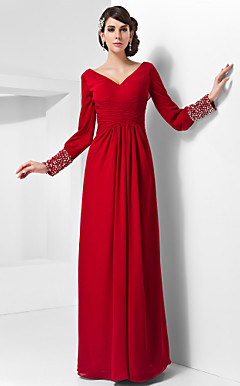 Mantel / Spalte V-Ausschnitt bodenlangen Chiffon Abendkleid