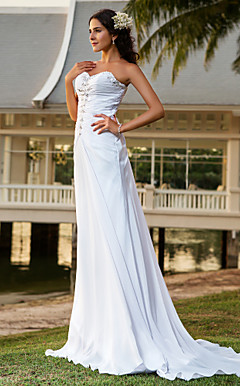 Sheath/Column Sweetheart Court Train Chiffon Wedding Dress