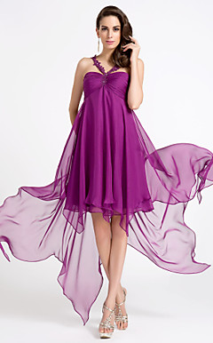 a-line stropper asymmetrisk chiffon cocktail kjole