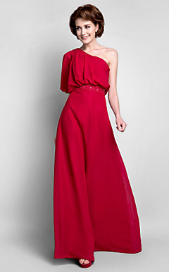 schede / kolom een ​​schouder vloer-length chiffon moeder van de bruid jurk