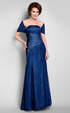 trompet / mermaid strapless vloer-lengte kant moeder van de bruid jurk met een wrap