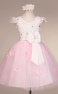 사랑스러운 짧은 모자 소매 얇은 명주 그물 / 새틴 웨딩 / 이브닝 꽃 파는 아가씨 복장