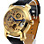  Mechanische Automatik Armbanduhr mit schwarzem Lederarmband und transparentem Ziffernblatt in Golden