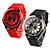  Paar Design Quarz Armbanduhren im Chrysanthemen Design (Schwarz und Rot)