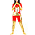  rosso lycra spandex catsuit con oro lucido metallizzato modello femminile
