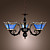  40W Antique Inspired Chandelier with 3 Lights - Blue Lampshade