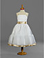  A-line Spaghetti Straps Tea-length Satin Tulle Junior Bridesmaid Dress