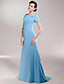  A-line Scoop Sweep/Brush Train Stretch Satin Chiffon Mother of the Bride Dress