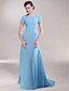  A-line Scoop Sweep/Brush Train Stretch Satin Chiffon Mother of the Bride Dress