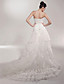  a-line Strapless Gericht Zug Satin Organza Tiered Brautkleid