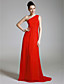  Chiffon Sheath/Column One Shoulder Sweep/Brush Train Evening Dress inspired by Debra Messing at Emmy Award