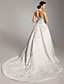  A-line Halter Court Train Satin Embroidery Wedding Dress