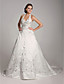  A-line Halter Court Train Satin Embroidery Wedding Dress