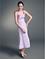  A-line Straps Tea-length Chiffon Stretch Satin Mother of the Bride Dress With A Wrap