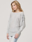  Gray Shoulder Beaded Long Sleeves Slit Neckline Longline Sweater / Women's Sweaters (FF-Y-BI1088002)