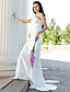  Sheath/Column One Shoulder Sweep/Brush Train Taffeta Wedding Dress