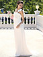 Sheath/Column Straps Sweep/Brush Train Chiffon Wedding Dress with 3D Flowers