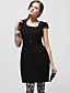  TS Handmade Flowers and Diamonds Decorated Short Sleeves Round Neckline Dress / Women's Dresses (Black)