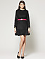  TS Layered Hem Long Sleeves Round Neckline Wool Dress / Women's Dresses (Black)