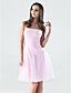  A-line Strapless Knee-length Tulle Over Matte Satin Bridesmaid/Wedding Party Dress