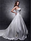  Ball Gown Strapless Chapel Train Satin Wedding Dress