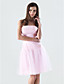  A-line Strapless Knee-length Tulle Over Matte Satin Bridesmaid/Wedding Party Dress