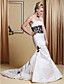  Taffeta Strapless Trumpet Wedding Dresses with Beaded Lace
