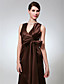 A-line V-neck Floor-length Satin Bridesmaid Dress