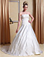  A-line Scalloped-Edge Neckline Court Train Satin Wedding Dress With A Wrap