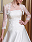  A-line Scalloped-Edge Neckline Court Train Satin Wedding Dress With A Wrap