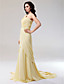  Chiffon Sheath/ Column One Shoulder Court Train Evening Dress inspired by Cat Deeley at Emmy Award
