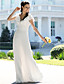  Sheath/ Column V-neck Floor-length Chiffon Elastic Satin Wedding Dress