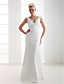  Sheath/Column Deep V-neck Floor-length Elastic Woven Satin Wedding Dress
