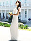  Sheath/ Column V-neck Floor-length Chiffon Elastic Satin Wedding Dress