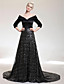 A-line V-neck Court Train Satin And Sequined Evening Dress inspired by Oprah Winfrey at the 83rd Oscar