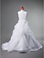  A-line Jewel Court Train Organza Over Satin Flower Girl Dress