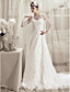  A-line Jewel Court Train Lace Satin Wedding Dress