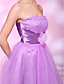  A-line Strapless Knee-length Tulle And Stretch Satin Cocktail Dress