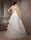  A-line Strapless Sweep/Brush Train Satin Tulle Wedding Dress